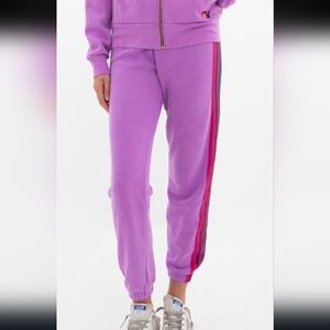 Aviator Nation Purple Sweatpants with Pink Purple And Blue Stripes Medium